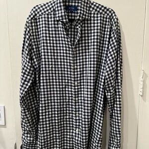 Eton Men's Navy and White Gingham Shirt Size XL